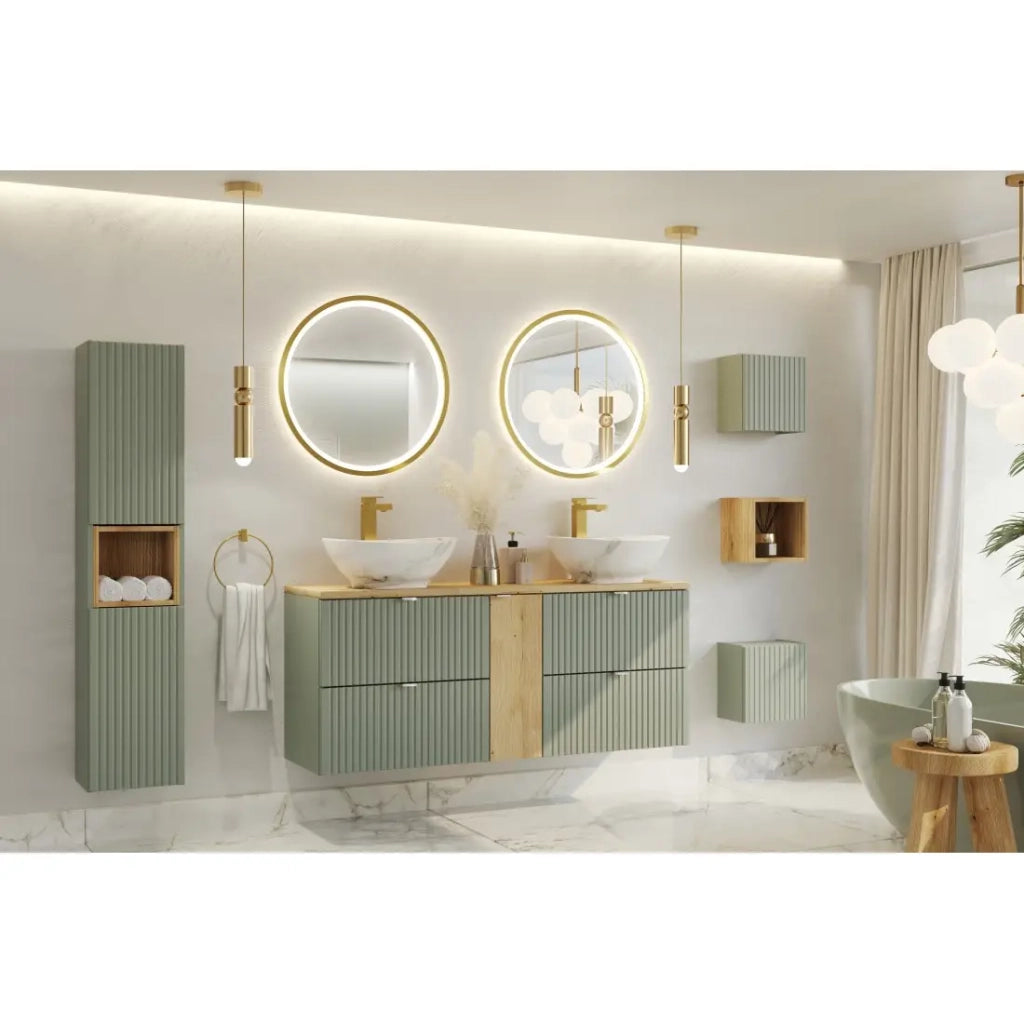 Colonna bagno ELVINA – 2 porte – H140 cm – Colore verde salvia pastello – Mobile sospeso