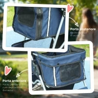 Passeggino per Cani Pieghevole con Cestino e Portabicchiere, Peso Max. 10 kg, 75x45x97cm, Blu Scuro