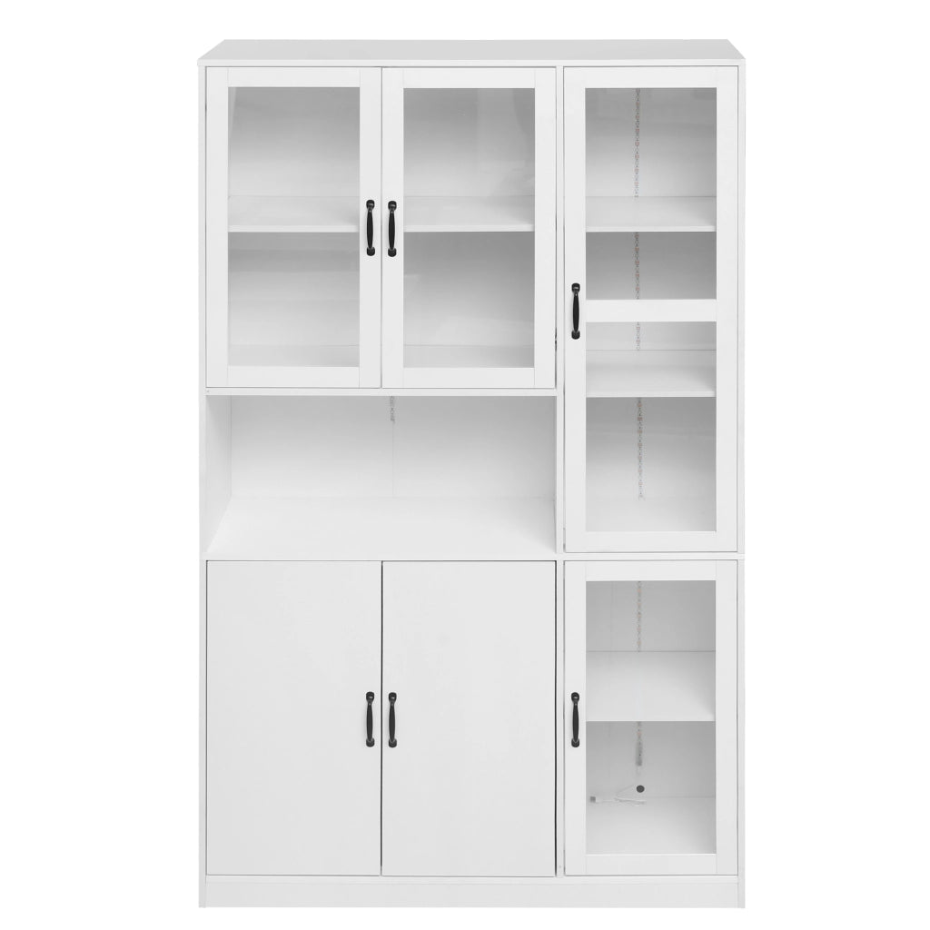 Vetrina con LED, 2 ante e 4 ripiani regolabili, per soggiorno e cucina, in MDF e vetro, bianco, 120 × 40 × 200 cm