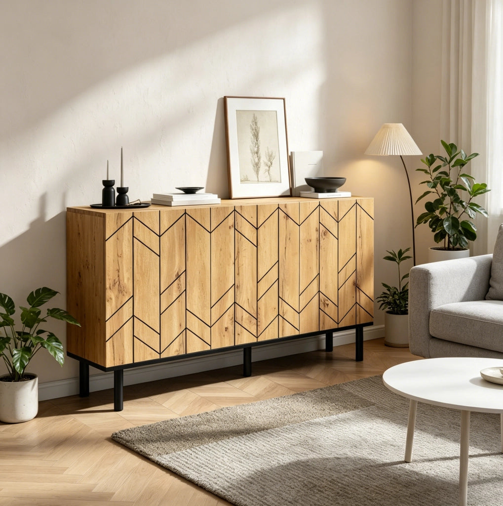 Credenza moderna 120x35x70 cm con 3 ante e frontali a onde