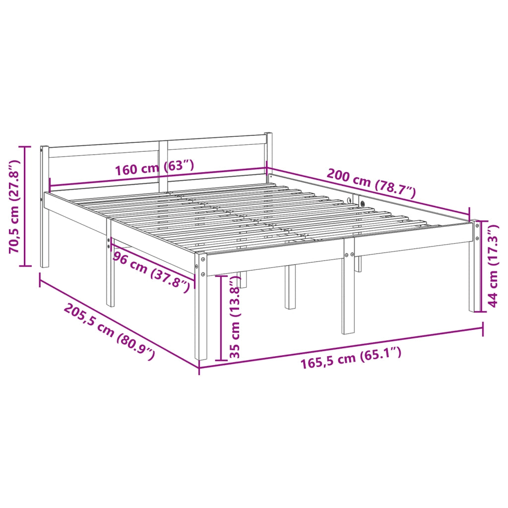 Letto per Anziani 160x200 cm in Legno Massello di Pino 810624