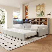 Divano letto multifunzione 90x200 cm con letto estraibile 90x190 cm; LED; USB e contenitori; grigio chiaro