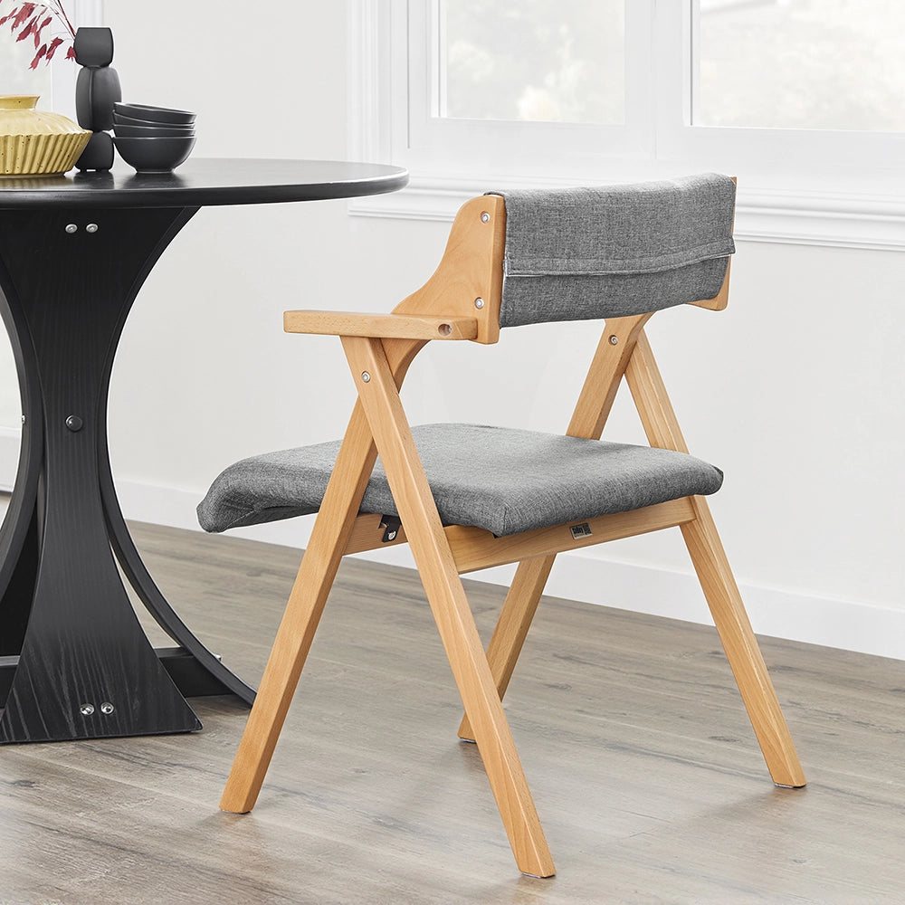 SoBuy Sedia Pieghevole in Legno con Cuscino – Sedie Giardino Pieghevoli e Sedie Impilabili da Interno, Sedia da Giardino Pieghevole per Ufficio Ospiti, Cucina o Balcone, Colore Grigio FST98-HG