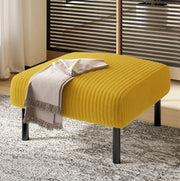 Pouf giallo in velluto a coste con struttura in metallo