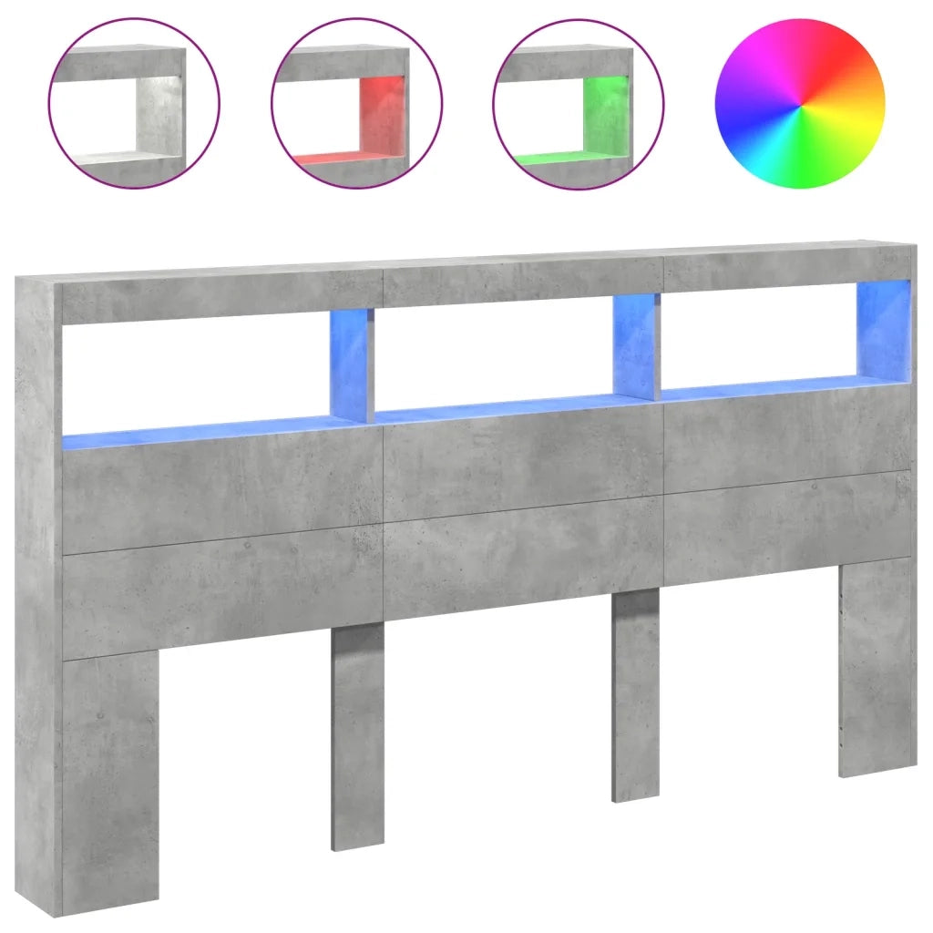 Testiera con Contenitore a LED Grigio Cemento 180x17x102 cm 839213