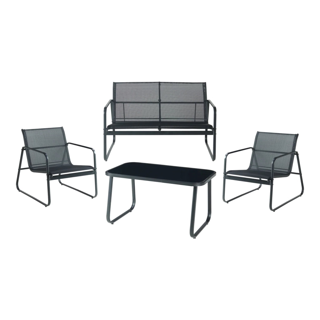 Set di mobili da giardino in acciaio nero da 4 pezzi 03_0009421