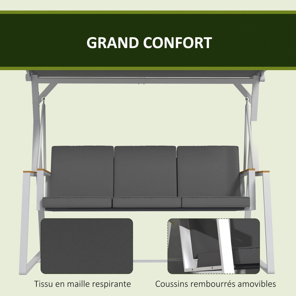 Amaca da giardino 3 posti con tetto regolabile ¨C zephmum ¨C 205x130x175 cm grigio scuro