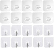 Hanger per Asciugamano/Schuko con Adesivo Autoattaccante - 20 Pezzi - Translucido - Facile da Installare - Sostenimento fino a 8 kg - Hanger per Asciugamano