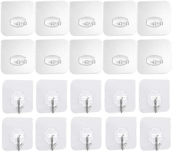 Hanger per Asciugamano/Schuko con Adesivo Autoattaccante - 20 Pezzi - Translucido - Facile da Installare - Sostenimento fino a 8 kg - Hanger per Asciugamano