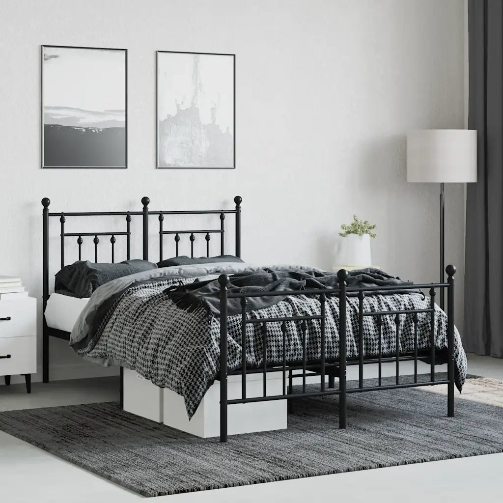 Giroletto con Testiera e Pediera Metallo Nero 120x190 cm 353552