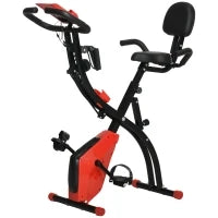 Cyclette Pieghevole 2 in 1, Resistenza Magnetica Regolabile 8 Livelli, Cyclette da Casa Silenziosa con Sensore di Frequenza Cardiaca, Elastici per Braccia, Schermo LCD, Volano 2.5kg, Rosso