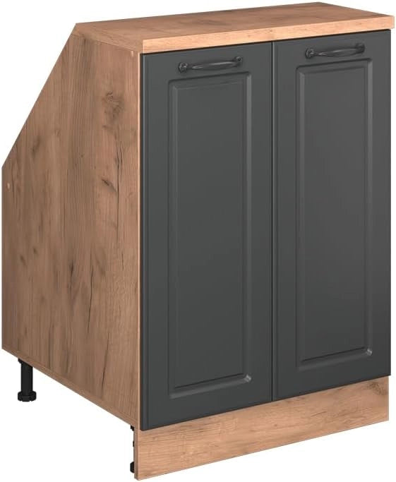 Mobile sottotetto Rion, Antracite casa di campagna, 60 x 81.6 cm con 2 porte, carcassa 60 cm profondità, adatto per il salvaspazio sotto tetti spioventi