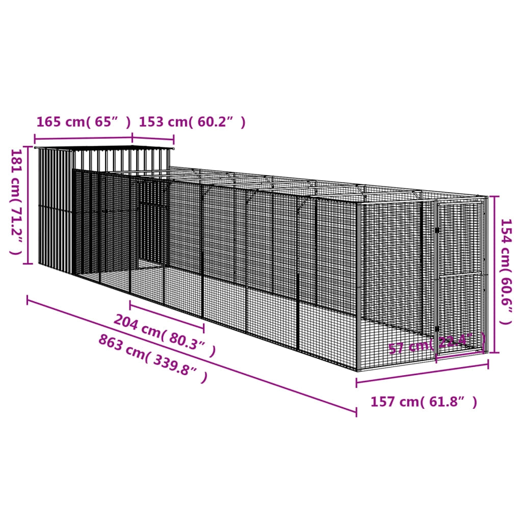Cuccia per cani con recinto 165 x 863 x 181 cm antracite 02_0043475