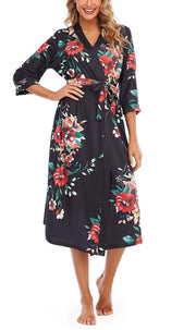 Kimono da notte per donna, 3/4 manica, V-collare, lunga, notte, PAT1 L