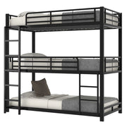 Letto a Castello 90×200 cm; Letto a 3 Posti con Sponde ed Scala Fissa; senza Materasso; Metallo; Nero