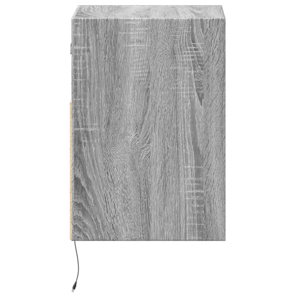 Set di 2 Comodini | Armadio da Notte | Mobiletto da notte a Parete con luci LED Grigio Sonoma