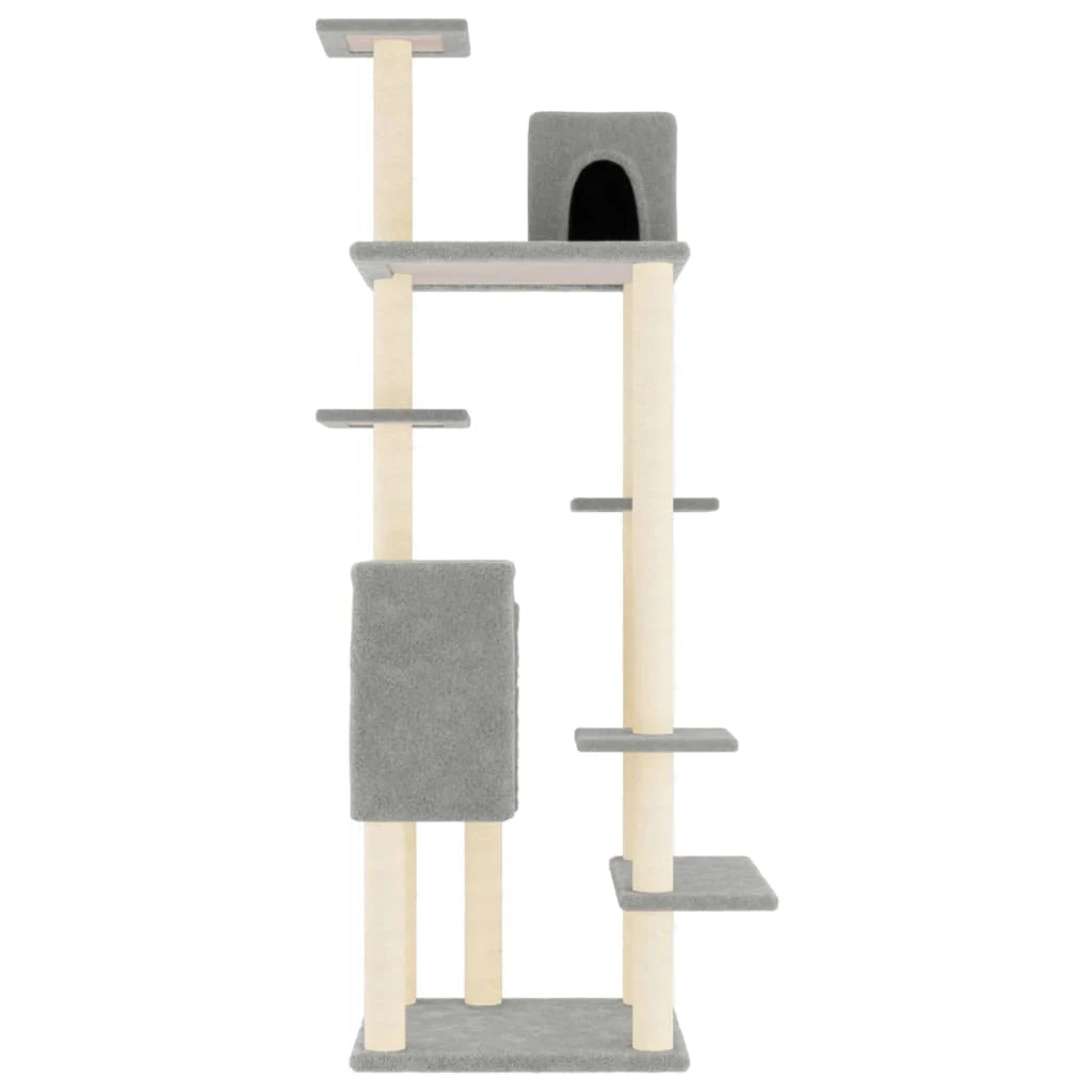 Tiragraffi per gatti torre per arrampicata giocattolo piattaforma per arrampicata con tiragraffi in sisal leggero 154 cm grigio 02_0022579