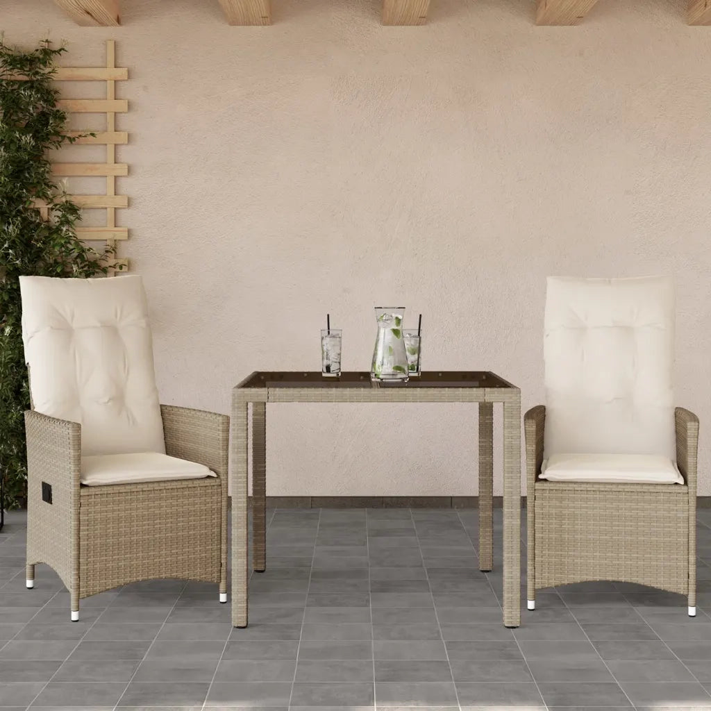 Set da BistrÃ² 3 pz con Cuscini Beige in Polyrattan