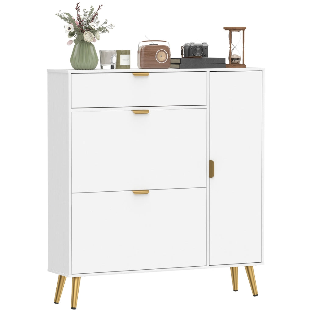 Armadio per scarpe con cassetti e ripiani ¨C zephmum ¨C bianco 99.4x23.8x106.6cm