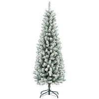 Albero di Natale 182.88cm con 479 Rami Innevati, Design Alto e Stretto con Base Pieghevole, Verde