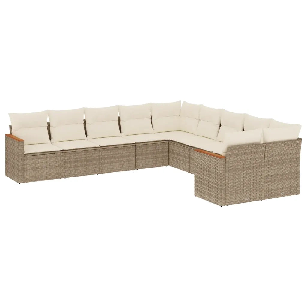 Set Divano da Giardino 10 pz con Cuscini Beige in Polyrattan