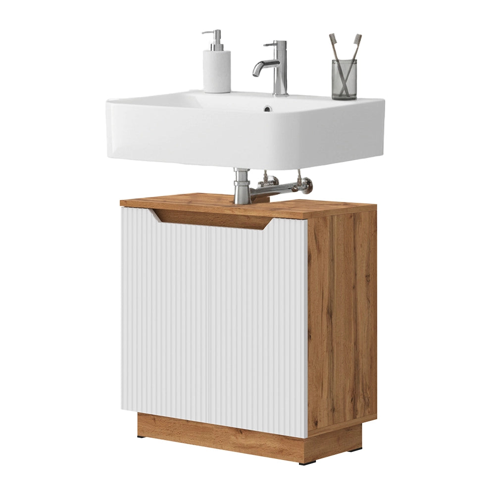 Vicco Mobile sottolavabo per bagno Rovere/bianco a strisce 59.8 x 62.1 cm con 2 porte