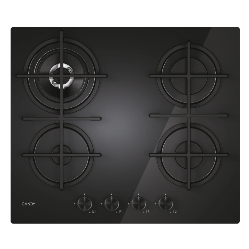 CANDY CVG6BR4WTB PIANO COTTURA DA INCASSO 60CM 4 FUOCHI A GAS GRIGLIE IN GHISA IN VETRO NERO
