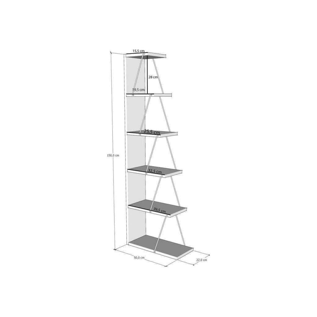 Libreria Erminia, Scaffale da ufficio, Mobile portalibri, Biblioteca, 50x22h150 cm, Bianco e Nero