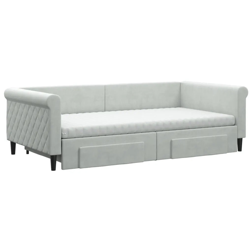 Divano Letto Estraibile Cassetti Grigio Chiaro 100x200 Velluto