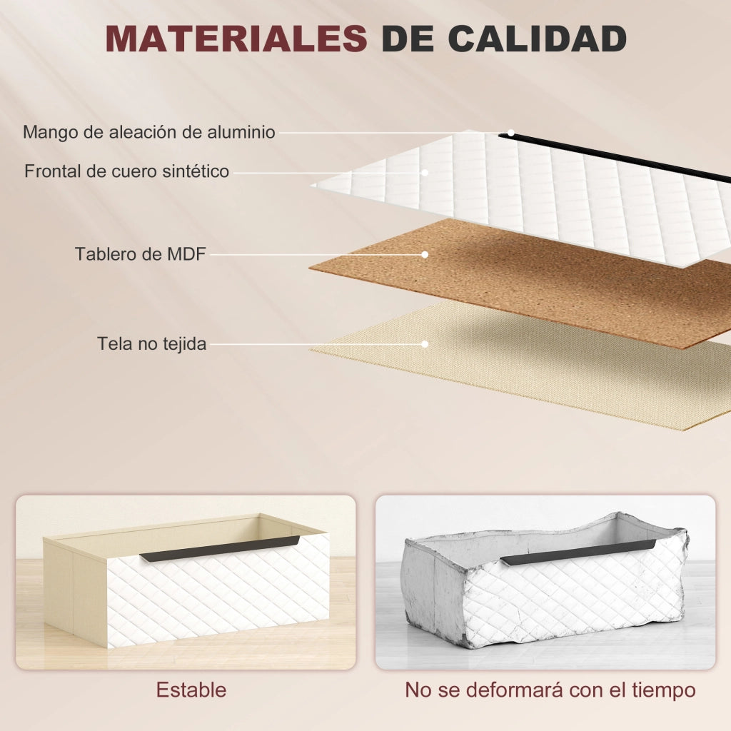Com¨° con 3 Cassetti in Tessuto Effetto Diamantato ¨C Zephmum ¨C Bianco e Naturale 60x40x40