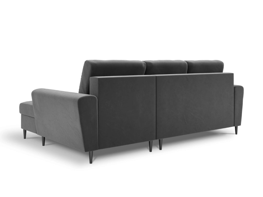 Cosmopolitan Design - Divano convertibile angolare destro con contenitore "Kyoto" 4 posti in velluto grigio chiaro 