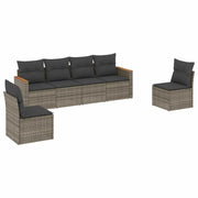 Set Divano da Giardino 6 pz | Set Salotto da Giardino con Cuscini Grigio in Polyrattan