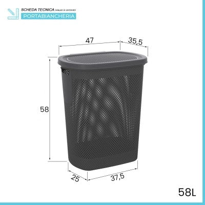 Portabiancheria con coperchio in plastica grigia scuro 58lt Kamala