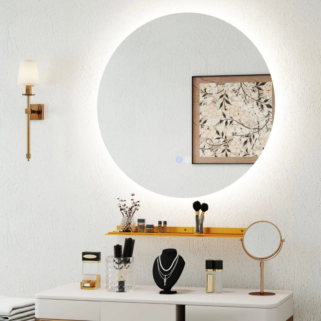 Specchio LED da bagno 60cm con luce a 3 colori e luminosit¨¤ regolabile funzioni di autosbrinante, Specchio da trucco