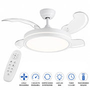 Ventilatore da Soffitto LED 106 cm Pale Richiudibili Telecomando Timer Bianco