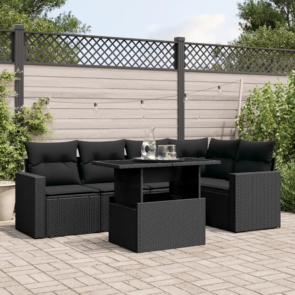 Set Divano da Giardino 6 pz con Cuscini Nero in Polyrattan