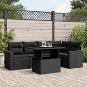 Set Divano da Giardino 6 pz con Cuscini Nero in Polyrattan