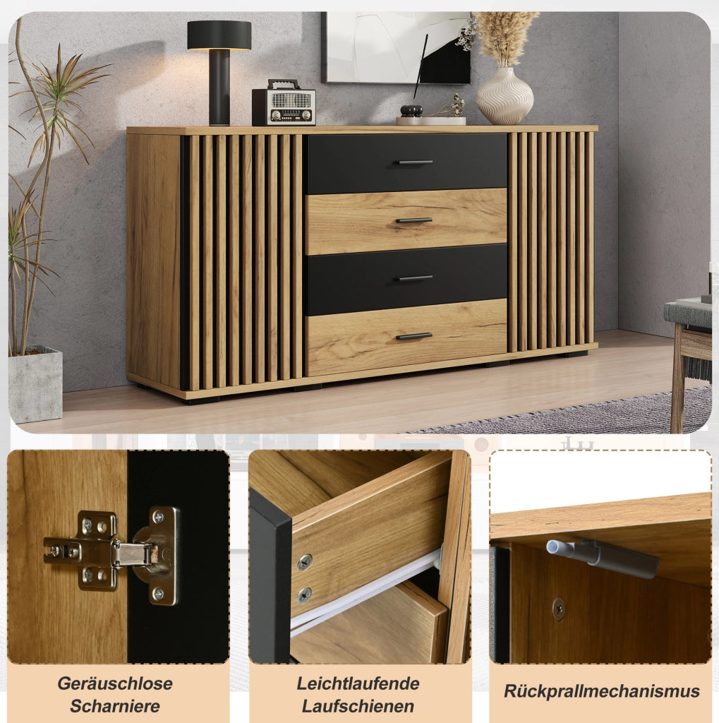 Credenza 140x35x70 cm in MDF, 4 cassetti e 2 ante