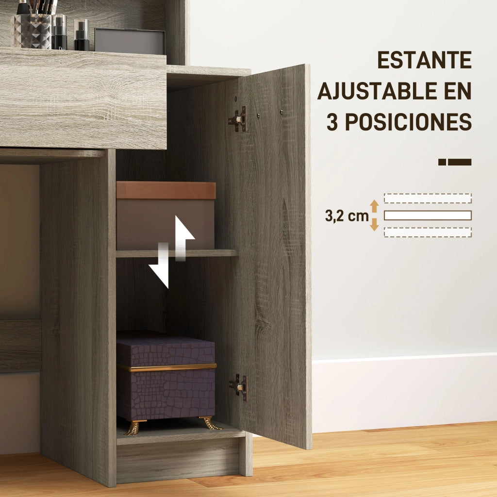 Cassettiera per trucco con specchio e sgabello ¨C zephmum ¨C naturale e beige