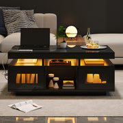 Tavolino da Salotto 2 Ante 2 Nicchie LED con Presa e USB per Soggiorno e Ufficio 100 × 50 × 43 cm