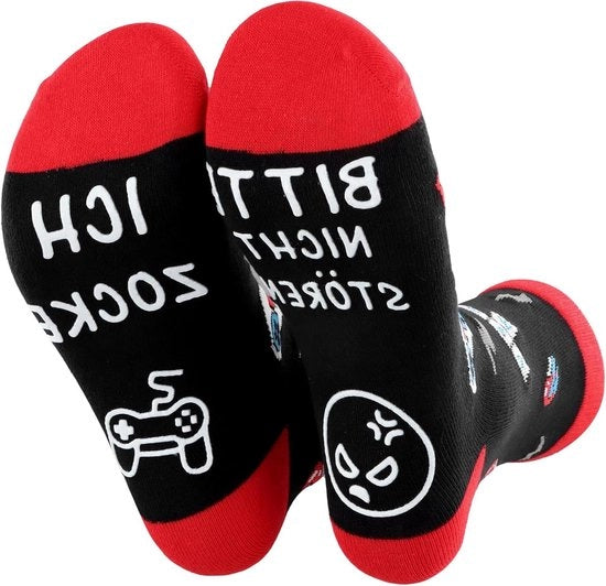 Calzettoni anti-slip per gamer - Design 'Non Disturbare' - Unisex - Cotone - Nero - Taglia 39 EU.