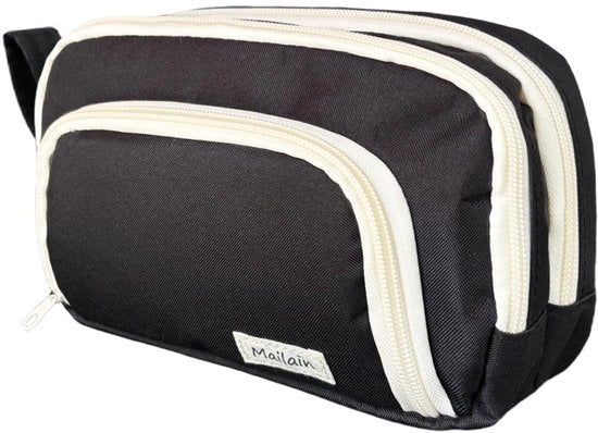 Etui con 3 compartimenti, contenitore, grande capacità, contenitore per ragazze, ragazzi, adolescenti, adulti, contenitore, contenitore, astuccio per penne per scuola e ufficio (nero)