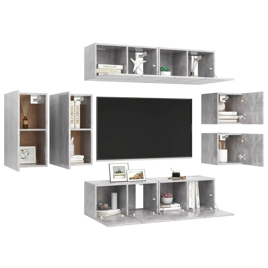 Set di mobili da 8 pezzi tra cui armadio credenza mobile TV televisore per soggiorno camera da letto salotto legno ingegnerizzato grigio 02_0024337