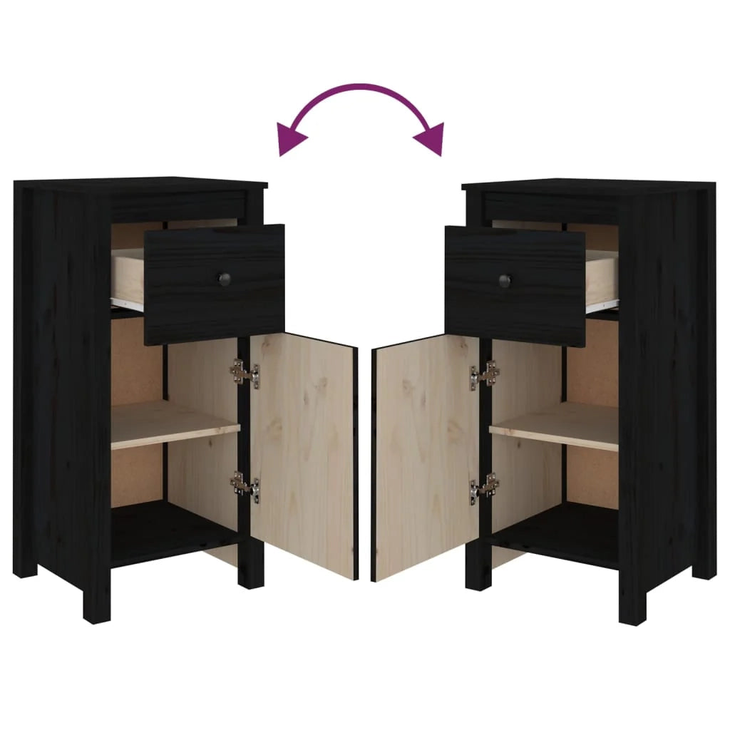 Buffet credenza cassettiera armadio mobile contenitore organizer per cucina soggiorno salotto set da 2 40 x 35 x 80 cm legno massello di pino nero 02_0036905