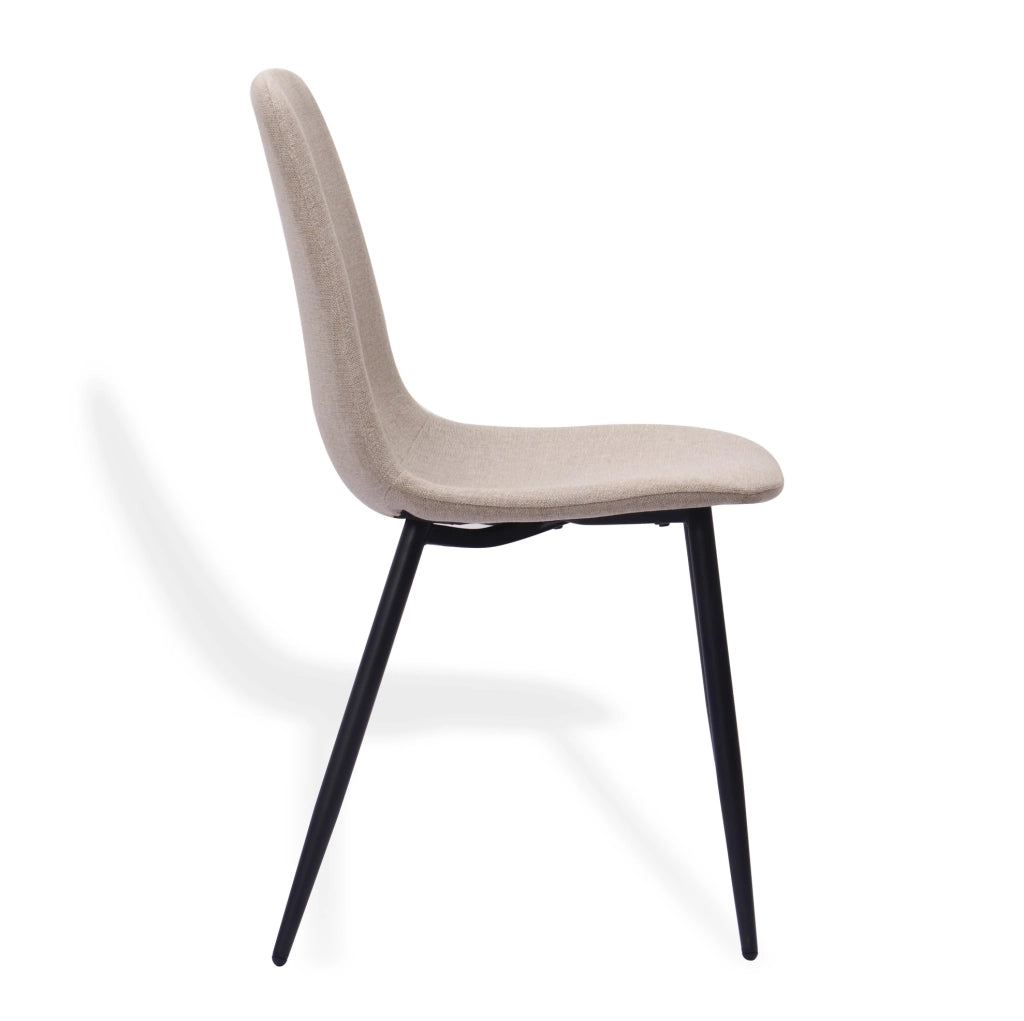 Sedie da pranzo minimaliste in tessuto e metallo beige chiaro, set da 2