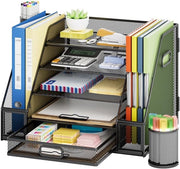 Organizzatore per ufficio 5 livelli - Cassetto per lettere e penne - Organizzatore per ufficio con slot per carrello - Organizzatore a maglia per ufficio - Accessori per ufficio in casa - Ambiente di lavoro ideale - Sistema di archiviazione per ufficio