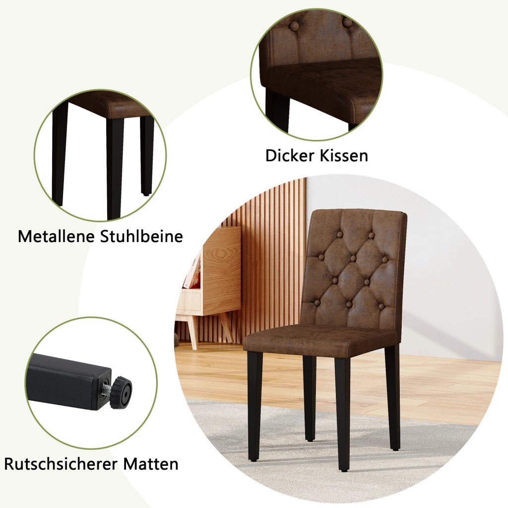 SEDIA DA PRANZO Set da 4 pezzi 89 cm Marrone e Nero in Tessuto e Metallo