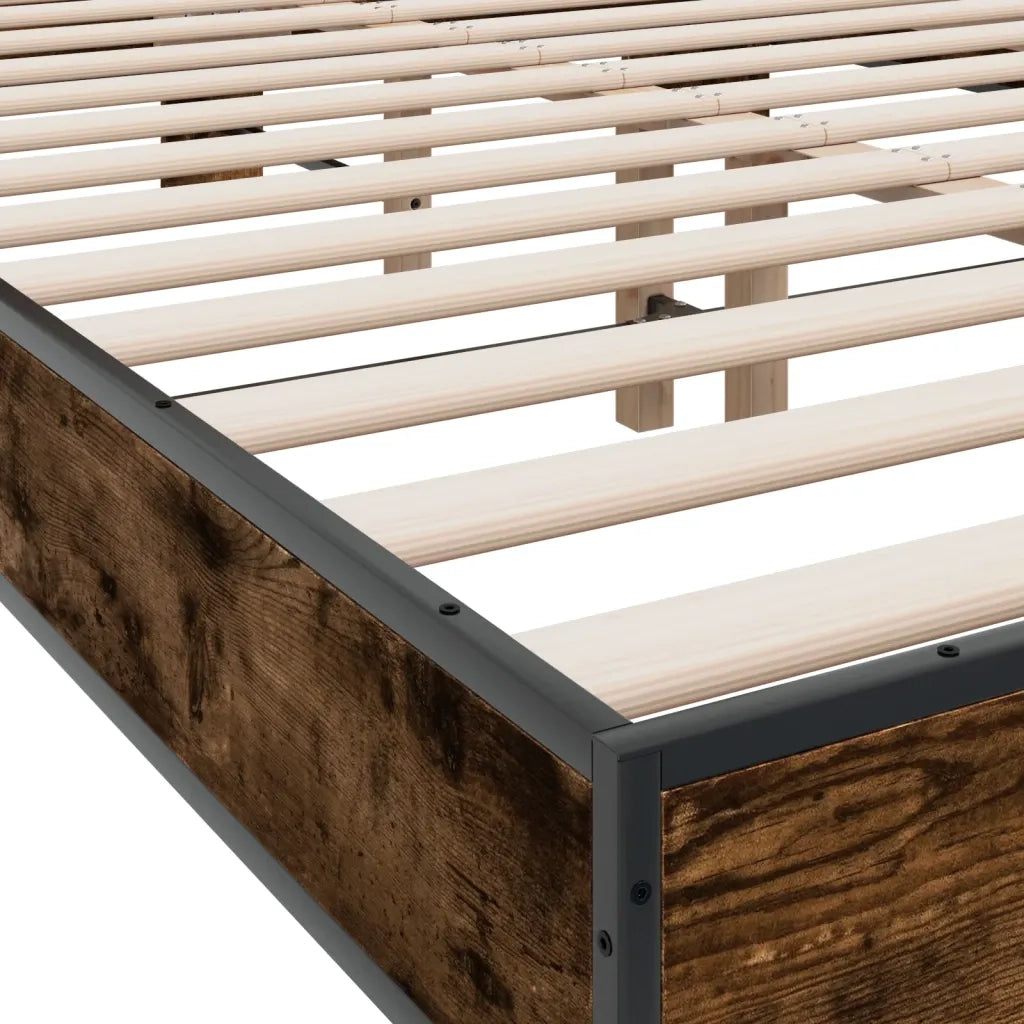 Letto matrimoniale | Letto per adulti | Giroletto Rovere Fumo 120x200 cm in Legno Multistrato Metallo