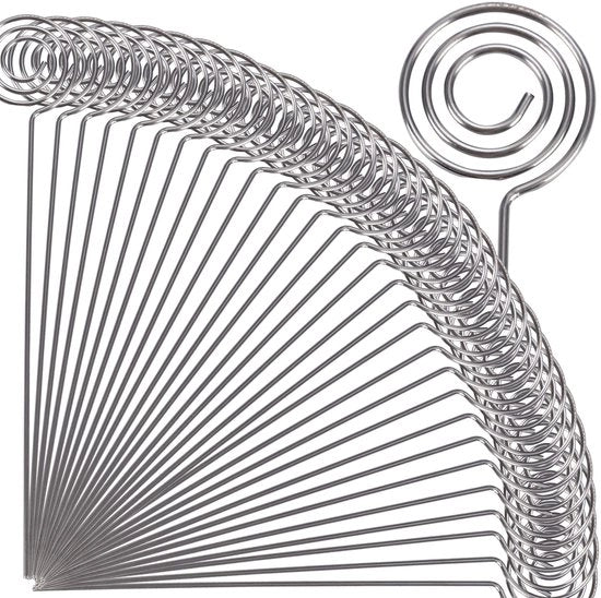 50 pezzi supporto foto raccogliori, 12 cm supporto per numeri di tavolo in metallo, supporto per biglietti da visita a forma rotonda, supporto per menu riciclato per matrimonio, compleanni, torta da assemblare