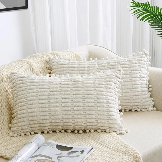 Set di 2 copriletto beige 30x50 in corduroy copriletti morbidi per divano copriletti boho decorativi copriletti moderni decorazione per divano camera da letto casa auto decorazione copriletti decorativi in crème.